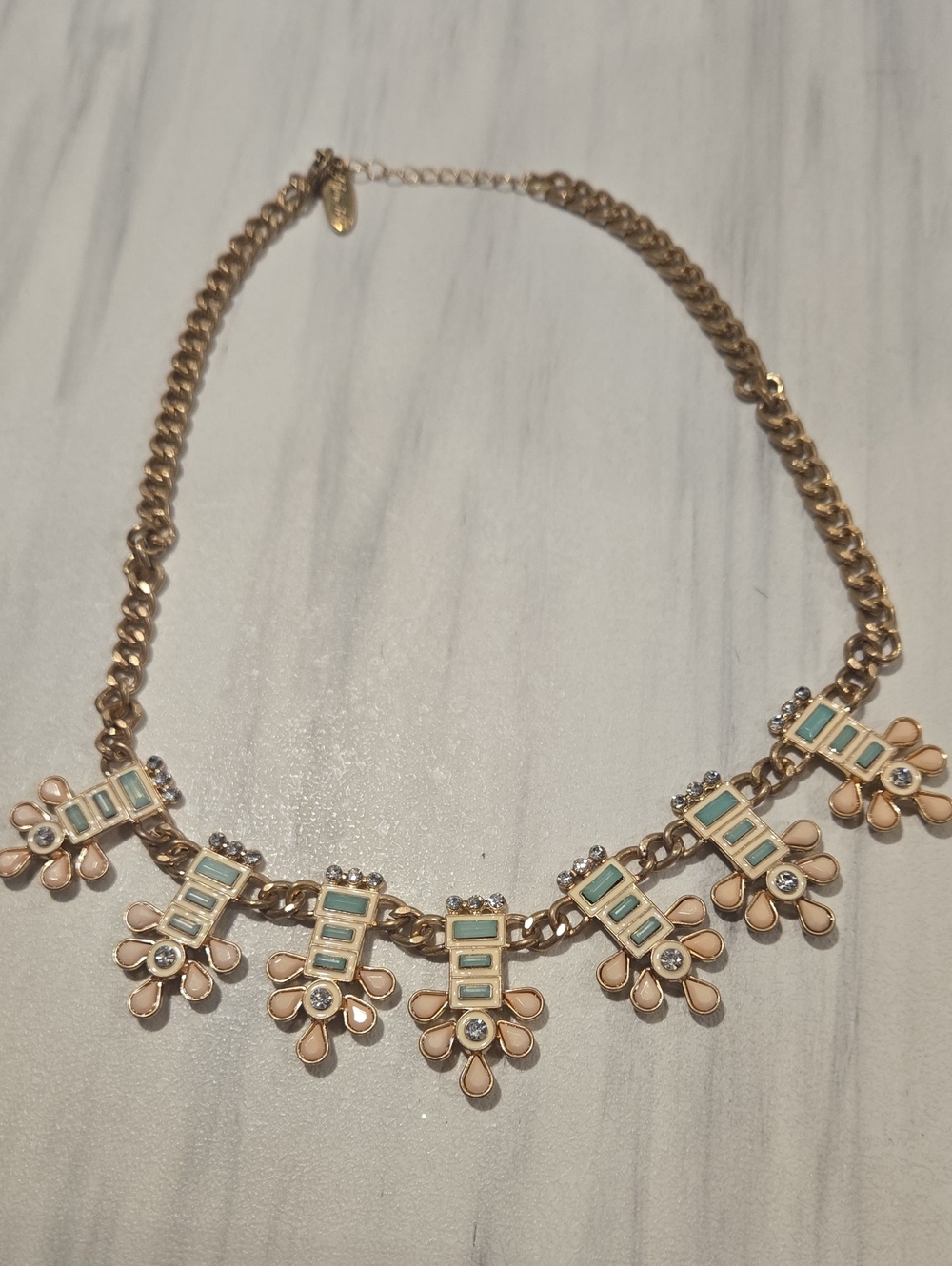 Gold-Tone Floral Statement Necklace with Mint and Blush Accents